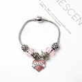 Bracelet à perles argenté avec breloques roses, couronne et pendentif cœur gravé FAITH - FAITH Rose