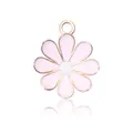 Pendentif marguerite rose avec cadre doré et émail blanc pour création de bijoux DIY - Rose Clair