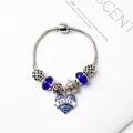 Bracelet perlé bleu et argent avec pendentif cœur FAITH et breloques couronne - FAITH Bleu