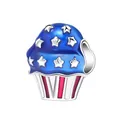 Cupcake pendant charm with blue enamel stars and red white stripes for bracelets - Cupcake Style (8)