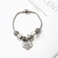 Bracelet à breloques argenté avec couronne et pendentif cœur gravé Hope - HOPE Blanc