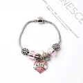 Bracelet cœur rose avec perles couronne et gravure Hope sur chaîne serpent argent - HOPE Rose