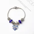 Bracelet à perles ciel étoilé bleu avec charm coeur argenté et perles de cristal - HOPE Bleu