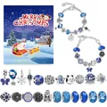 Detailweergave van DIY kerstarmbandset met blauwe sneeuwvlokken en kerstman-bedeltjes - Ster en Maan Adventskalender Blind Box
