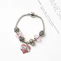 Bracelet à breloques cœur rose avec lettrage MIMI et pendentif couronne argenté - MIMI Rose