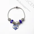 Bracelet chaîne serpent à perles célestes avec charmes cœur MOM et couronne - MAMAN Bleu