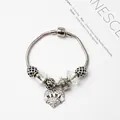 Bracelet chaîne serpent argenté avec perles cristal et pendentif cœur gravé NANA - NANA Blanc