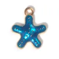 Pendentif étoile de mer en émail bleu avec cadre doré et anneau de suspension - Pendentif Étoile de Mer / Bleu