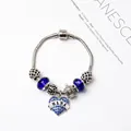 Bracelet à perles ciel étoilé bleu avec pendentif cœur nana et chaîne serpent - NANA Bleu