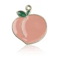 Colgante de melocotón rosa en aleación con hojas verdes y baño de oro para bisutería - Colgante de Esmalte de Melocotón