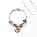 Bracelet à breloques infirmière avec cristaux roses, chaîne serpent et cœur gravé - INFIRMIÈRE Rose