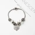 Bracelet argenté avec breloques cœur Sister, couronne et perles bleues - SŒUR Blanc
