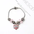 Bracelet argenté avec perles en cristal rose et pendentif cœur gravé SISTER élégant - SŒUR Rose