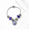 Bracelet charms cœur bleu Sister avec chaîne serpent argentée et pendentif couronne - SŒUR Bleu