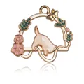 Enamel cat pendant with pink flowers and butterfly on golden garland frame for jewelry - White Cat Climbing Window Pendant