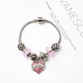 Bracelet à chaîne serpent argentée avec perles roses et pendentif cœur TEACHER - ENSEIGNANT Rose