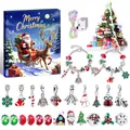 Kinder Weihnachts-DIY-Armbandset mit blauer Geschenkbox, Anhängern und LED-Lichterkette - Adventskalender Mit Papier Weihnachtsbaum Und LED Lichtern / Silber Stil