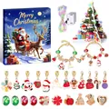 Weihnachts-Bastelset für Armbänder in blauer Box mit festlichen Anhängern und LED-Licht - Adventskalender Mit Papier Weihnachtsbaum Und LED Lichtern / Gold-Stil