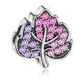 Pink and purple zircon crystal leaf charm in polished silver for DIY jewelry making - Pink and Purple Pave Gemstone Leaf (R3-77)