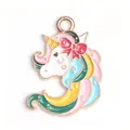 Pendentif licorne en émail avec crinière arc-en-ciel pour la création de bijoux - Pendentif licorne coloré en émail (23*18 mm) / 1 Pièce / Blocs de couleur