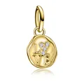 Detail of gold LOVE tree of life pendant with heart-shaped zircon stones and polished bail - LOVE Gold Round Heart Zirconia Pendant (R3-78)