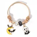 Gouden Halloween armband met vleermuis-, maan- en spookbedels en zwarte kralen - Goud Vleermuis Gezichtsmasker (BL-14)