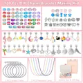Complete 120-piece DIY charm bracelet making kit with beads, pendants and a pink jewelry box - Colorful Fairytale Theme