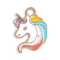 Pendentif licorne doré en alliage avec émail coloré pour la création de bijoux - Pendentif licorne en émail (19*14 mm) / 1 Pièce / Blocs de couleur