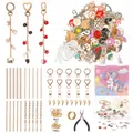 DIY jewelry making kit featuring metal alphabet charms and enamel pendants in a pink box - Pink Unicorn