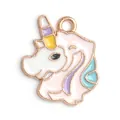 Pendentif licorne en émail avec cadre en métal doré et design de cheval pastel - Pendentif licorne rose en émail (18*16 mm) / 1 Pièce / Rose