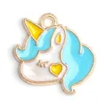 Pendentif licorne en émail bleu clair et jaune avec base en alliage plaqué or - Pendentif licorne bleu en émail (15*15 mm) / 1 Pièce / Bleu