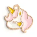 Pendentif licorne en alliage avec émail rose et blanc pour la création de bijoux DIY - Pendentif licorne rose en émail (15*15 mm) / 1 Pièce / Rose