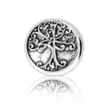 Perle de breloque en alliage argenté antique avec motif en relief d'arbre de vie - Motif Arbre de Vie