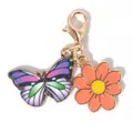 Gouden sleutelhanger met kleurrijke emaille vlinder en oranje bloemhanger voor tassen - Paarse Vlinder Oranje Bloem