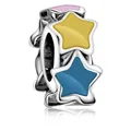 Silver bead charm with colorful enamel stars in pink, yellow and blue for DIY bracelets - Three-Color Stars Style (4)