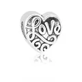 Charme de cœur vintage en argent avec gravure Love et motifs floraux pour bracelets - Forme de Cœur Love
