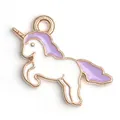 Pendentif licorne en alliage émaillé blanc et violet avec bordure dorée pour bijoux - Pendentif licorne violet en émail (19*14 mm) / 1 Pièce / Violet