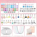 120-piece DIY charm bracelet making kit with pink leather jewelry box and gift bag - Pink Princess Theme
