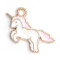 Pendentif licorne en émail rose et blanc avec bordure dorée pour bijoux DIY créatifs - Pendentif licorne rose en émail (19*14 mm) / 1 Pièce / Rose