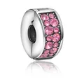 Abalorio clip de plata con cristales rosas para pulseras y brazaletes DIY - Clip de Tope Rosa con Strass