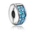 Abalorio de plata con piedras azules para pulseras y brazaletes de joyería DIY - Clip de Tope Azul Lago con Strass