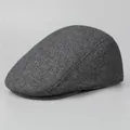 Classic dark grey herringbone flat cap for men with warm textured fabric and short brim - M (56-58cm) / Light Gray