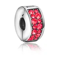 Silver-plated stopper charm featuring brilliant red pavé-set crystals for DIY bracelets - Red Stopper Clip with Rhinestone