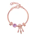 Pulsera atrapasueños en oro rosa con piedras púrpuras y colgantes de plumas - Estilo Atrapasueños Cristal Púrpura (CL-12)