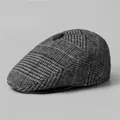 Classic grey checkered flat cap for men featuring warm tweed fabric and vintage style - M(56-58cm) / Dark Gray