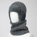 Donkergrijze gebreide wintermuts en sjaalset met imitatiebont voor ouderen en senioren - Alleen Hoed / Grijs