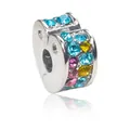 Silver heart charm with colorful double-row rhinestones for DIY charm bracelets - Heart Silver Rhinestone Stopper Bead