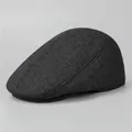 Close-up of dark grey wool blend flat cap showing thick knitted texture for winter - M (56-58cm) / Dark Gray