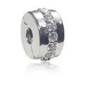 Silver alloy stopper charm bead with clear cubic zirconia for DIY bracelets - Silver Rhinestone Stopper Bead