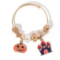Halloween armband met pompoen en spookhuis hangers aan goudkleurige staaldraad - Goud Pompoen Kasteel (BL-15)